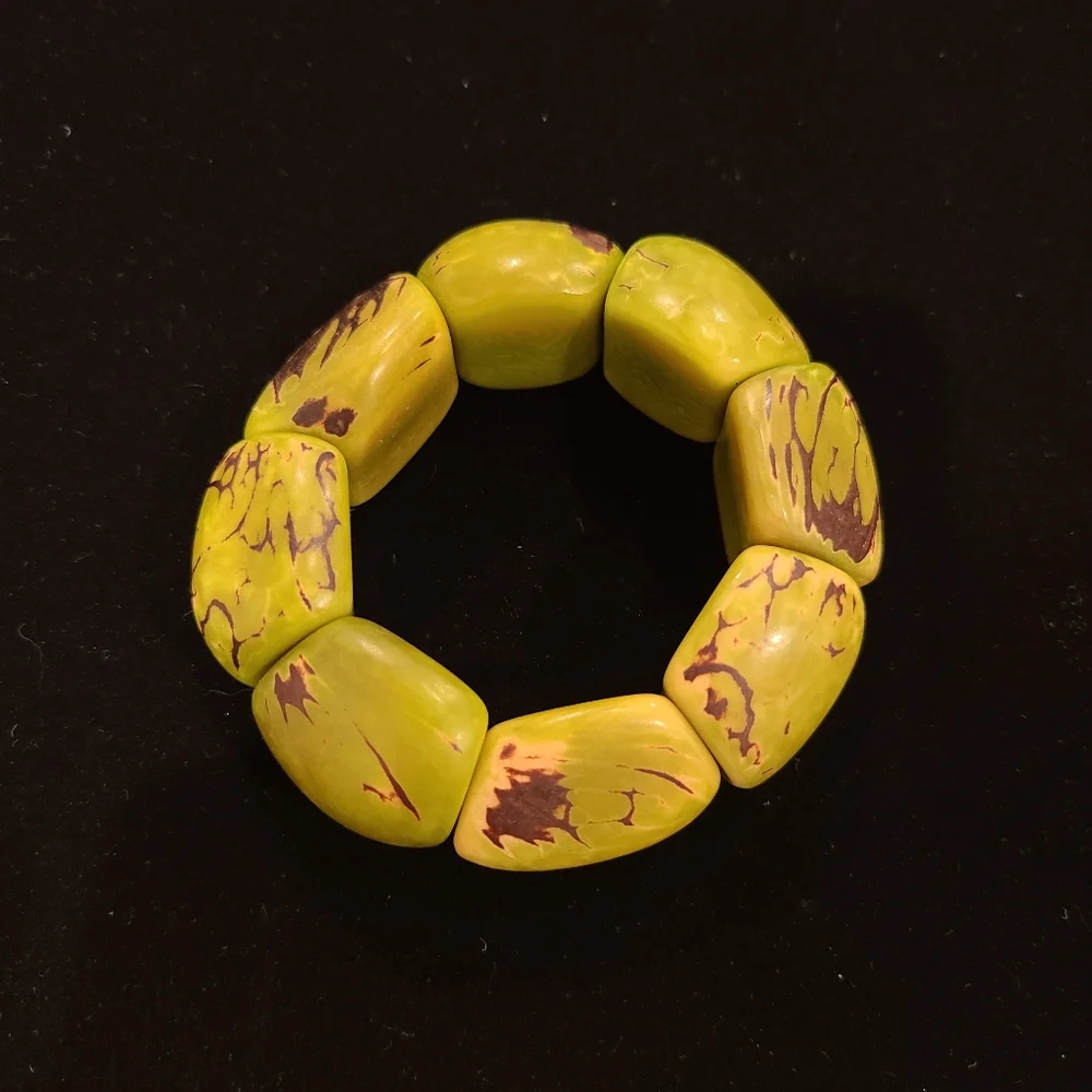 Green and Brown Stone Stretch Bangle Bracelet - Picture 3 of 5